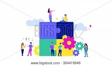 Puzzle Team Work Vector Illustration Concept Partner. Partnership Teamwork Business People Collabora