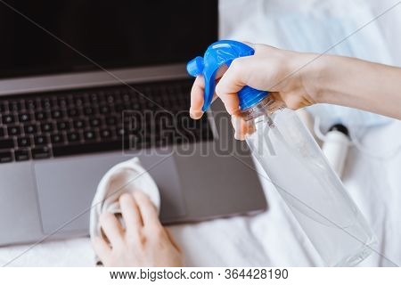 Cleaning The Smartphone Screen With A Fiber Cloth From Dirt Dust And Other External Factors. Germs E