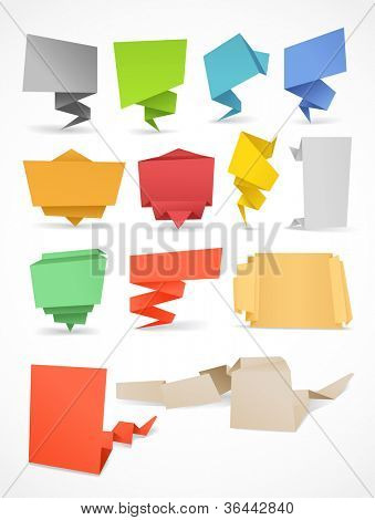 Kleurrijke veelhoekige origami banners instellen. Plaats hier uw tekst