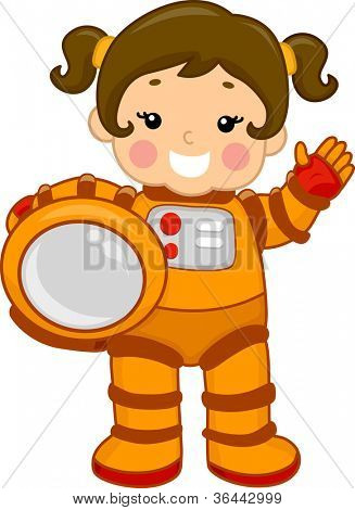 Ilustrace mladé dívky ve skafandru