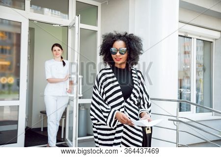 Consultation With An Ophthalmologist. Medical Equipment. Light Background.