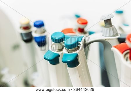 Close-up Photo Of Medical Micropipettes In The Lab. Lab Equipment