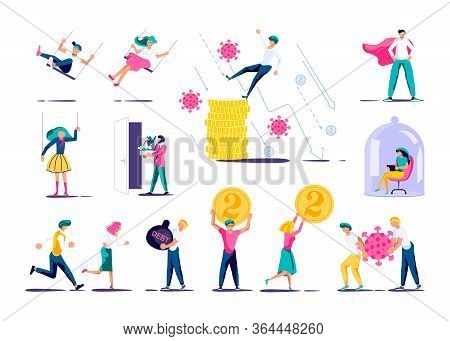 People Characters For Survive Business After Covid-19 Outbreak Infographic Set. Bankruptcy, Investme