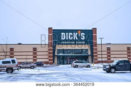 Brainerd, Mn - 19 Dec 2019: Dicks Retail Store Entrance In Winter.