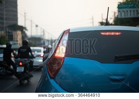 Cars On Busy Road In The City With Traffic Jam