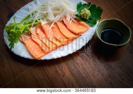 Japanese Food Sashimi Salmon In Japan Restaurant