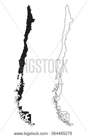 Chile Country Map. Black Silhouette And Outline Isolated On White Background. Eps Vector