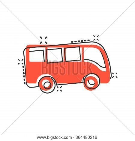 Bus Icon In Comic Style. Coach Cartoon Vector Illustration On White Isolated Background. Autobus Veh