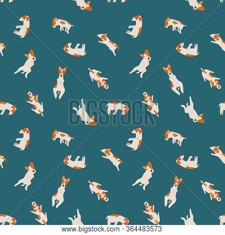 Сute Jack Russell Terriers. Pattern With Sleeping Dogs In Different Poses. Vector Cartoon Illustrati