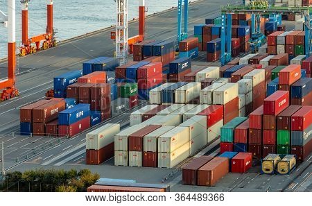 Container Terminal In The Port Of Osaka, The Main Port In Japan, In Osaka Bay, Osaka, Japan
