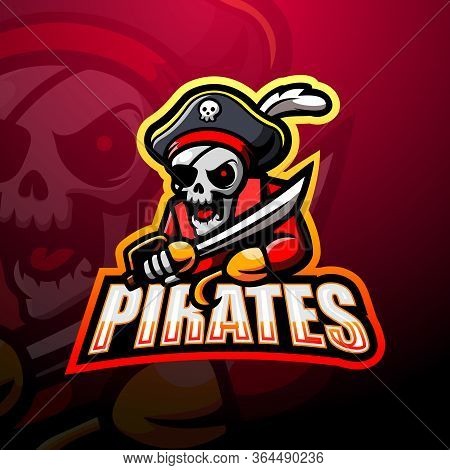 Vector Illustration Of Pirate Skull Esport Mascot Logo Design