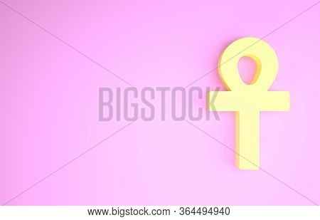Yellow Cross Ankh Icon Isolated On Pink Background. Minimalism Concept. 3d Illustration 3d Render