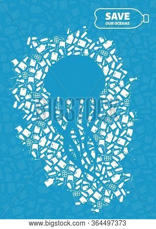 Plastic Trash Planet Pollution Concept Vector Illustration. Jellyfish Marine Animal Silhouette Cut I