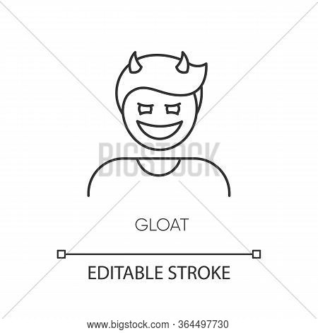 Gloat Pixel Perfect Linear Icon. Evil Smile. Bad Attitude. Vicious Smirk. Scary Person. Thin Line Cu