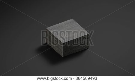 Blank Black Closed Wood Gift Box Mockup, Dark Background, 3d Rendering. Empty Natural Wooden Decor C