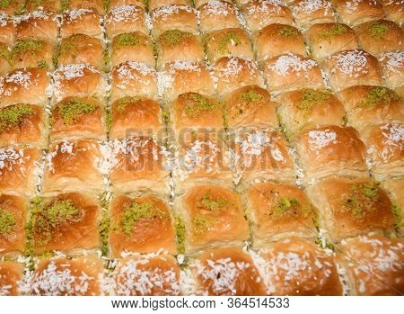 Traditional Baklava Sweet Dessert Delights, Cataif Pastry During Hotel Brunch Buffet Outside Outdoor