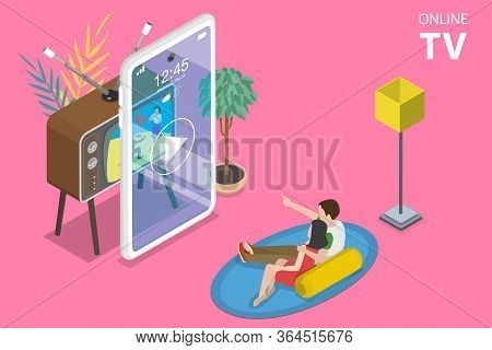 3d Isometric Flat Vector Concept Of Mobile Smart Tv.