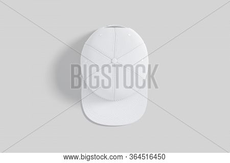 Blank White Jeans Snapback Mockup, Gray Background, 3d Rendering. Empty Denim Snap For Rap Artist St