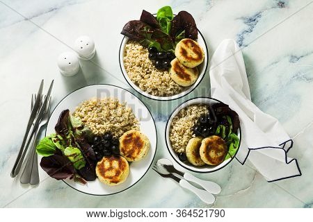 A Simple Vegan Lunch Or Dinner For A Family Of Two Adults And A Child. Brown Rice With Soy Okara And