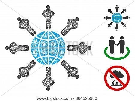 Mesh Planetary Society Polygonal Web Symbol Vector Illustration. Carcass Model Is Based On Planetary