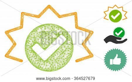Mesh True Alert Polygonal Web Symbol Vector Illustration. Model Is Based On True Alert Flat Icon. Tr