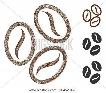 Mesh Cacao Beans Polygonal Web 2d Vector Illustration. Carcass Model Is Based On Cacao Beans Flat Ic