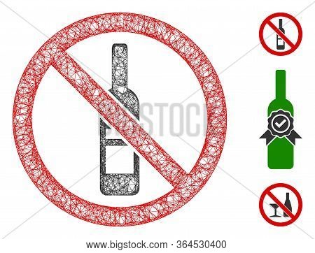 Mesh No Wine Bottle Polygonal Web Symbol Vector Illustration. Carcass Model Is Based On No Wine Bott