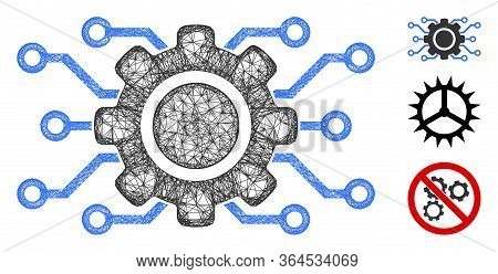 Mesh Electronic Gearwheel Polygonal Web Icon Vector Illustration. Carcass Model Is Created From Elec