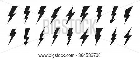 Lightning Icons Set. Thunder And Bolt. Flash Icon. Lightning Bolt. Black And Yellow Silhouette. Vect