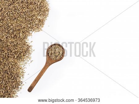 Foeniculum Vulgare - Dried Fennel Seeds In Wooden Spoon