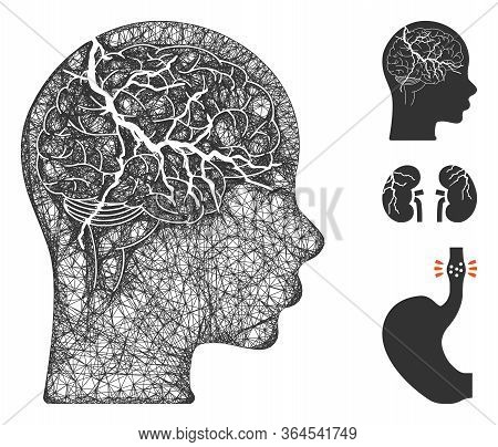 Mesh Brain Carcinoma Polygonal Web Icon Vector Illustration. Carcass Model Is Based On Brain Carcino