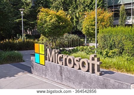 Company Logotype - Microsoft Corporation Headquarters. Redmond. Washington State, Usa. August 2019.