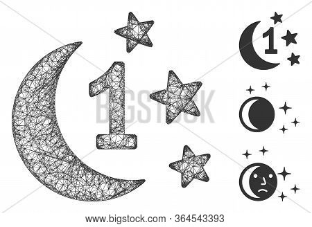 Mesh First Moon Night Polygonal Web Icon Vector Illustration. Model Is Based On First Moon Night Fla