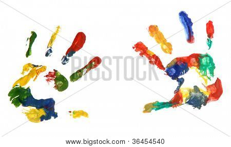 สีมือพิมพ์ แยกต่างหากบนพื้นสีขาว