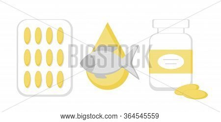 Vector Icons: Fish Oil, Omega-3, Capsule, Pills