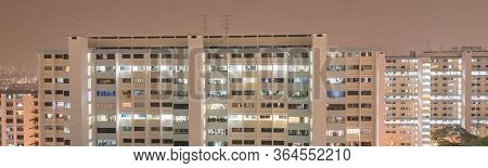 Panoramic Aerial View Public Housing Estate In Eunos, Singapore At Evening Time