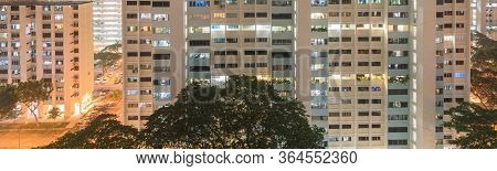 Panoramic Aerial View Public Housing Estate In Eunos, Singapore At Evening Time
