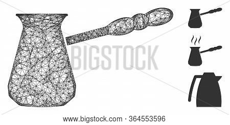 Mesh Coffee Cezve Polygonal Web Icon Vector Illustration. Carcass Model Is Created From Coffee Cezve