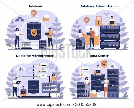 Data Base Administrator Concept Set. Female And Male Character