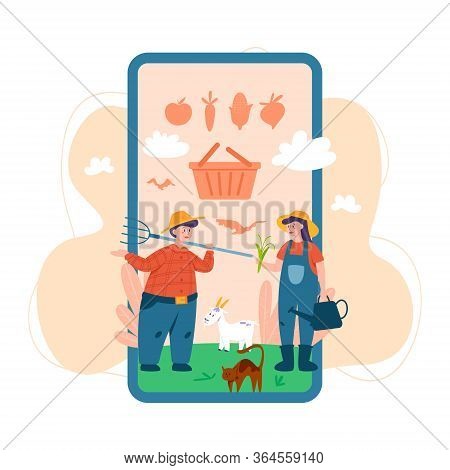 Farmer Online Service Or Platform On Differernt Device Concept Set.