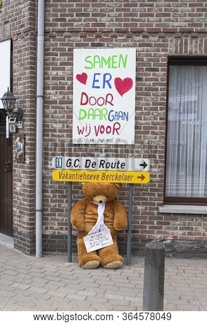 Sint Gillis Waas, April 12, 2020, During The Corona Crisis Covid19, People Write Messages On Canvas 