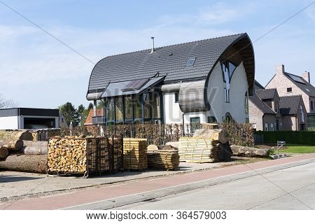 Sint Gillis Waas, Belgium, April 16, 2020, Ecological House, Also Known As Green House Very Energy E