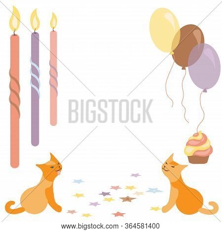 Greeting Card Hand Drown Doodle Pattern With Cute Funny Kittens