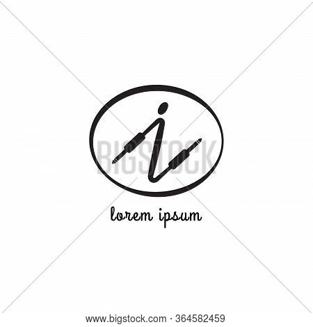 Cable Jack Audio Logo Concept. Letter I Lowercase Alphabet Logo Design Template. Isolated, Audio Equ