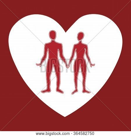 Man And Woman Inside The Heart Of The Figurine. Hand Drown For Dress Fabric, T Shirt Print, Postcard