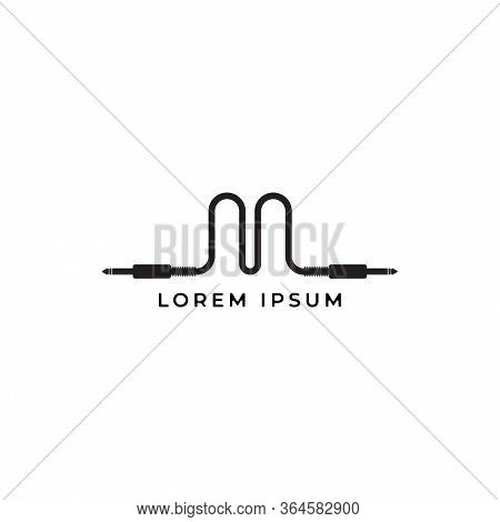 Cable Jack Logo Concept. Audio Logo Design Template. Letter M Alphabet Vector Illustration. Isolated