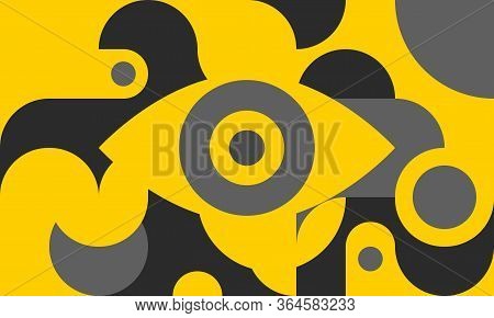 Yellow Background In Bauhaus Style With Eye, Curves And Circles, Vector Illustration