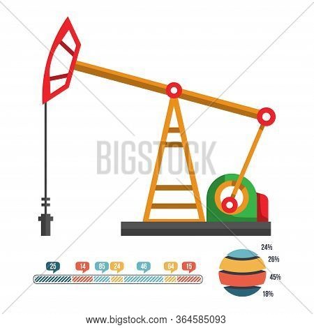 Oil Pump With Infographic Element Icons. Fuel. Pump Crude Oil. Flat Vector Element For Banner Or Inf