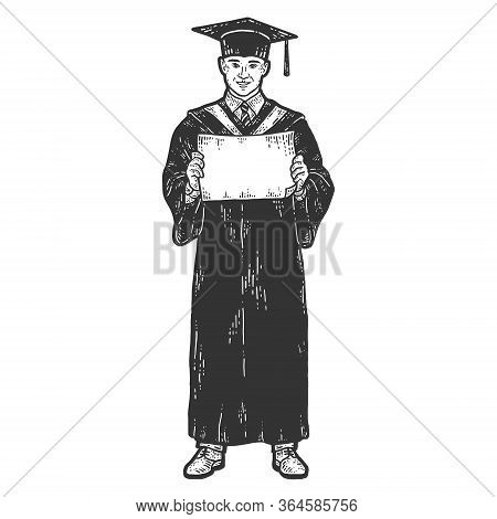 Academic Dress. Graduate With A Diploma. Sketch Scratch Board Imitation.