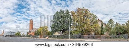 Harrismith, South Africa - March 16, 2020:  A Street Scene, With The Dutch Reformed Church Kerkenber